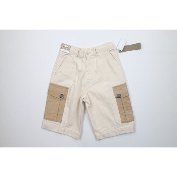 Deadstock Vtg 90s Streetwear Mens 30 Baggy Suede Leather Trim Denim Cargo Shorts